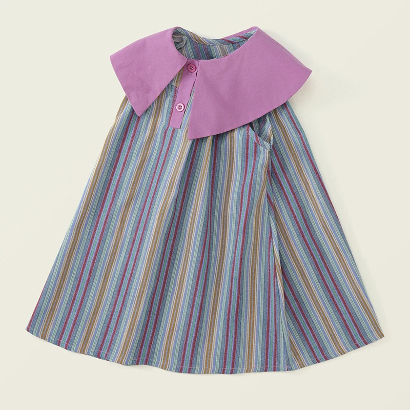 Vestido de verano sin mangas de algodón a rayas con cuello de muñeca - imagen 2