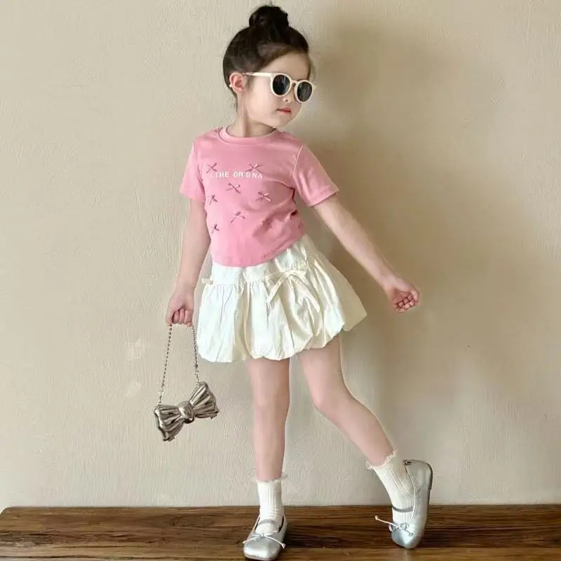 Conjunto bebé blusa lazo y camiseta manga corta verano - imagen 2