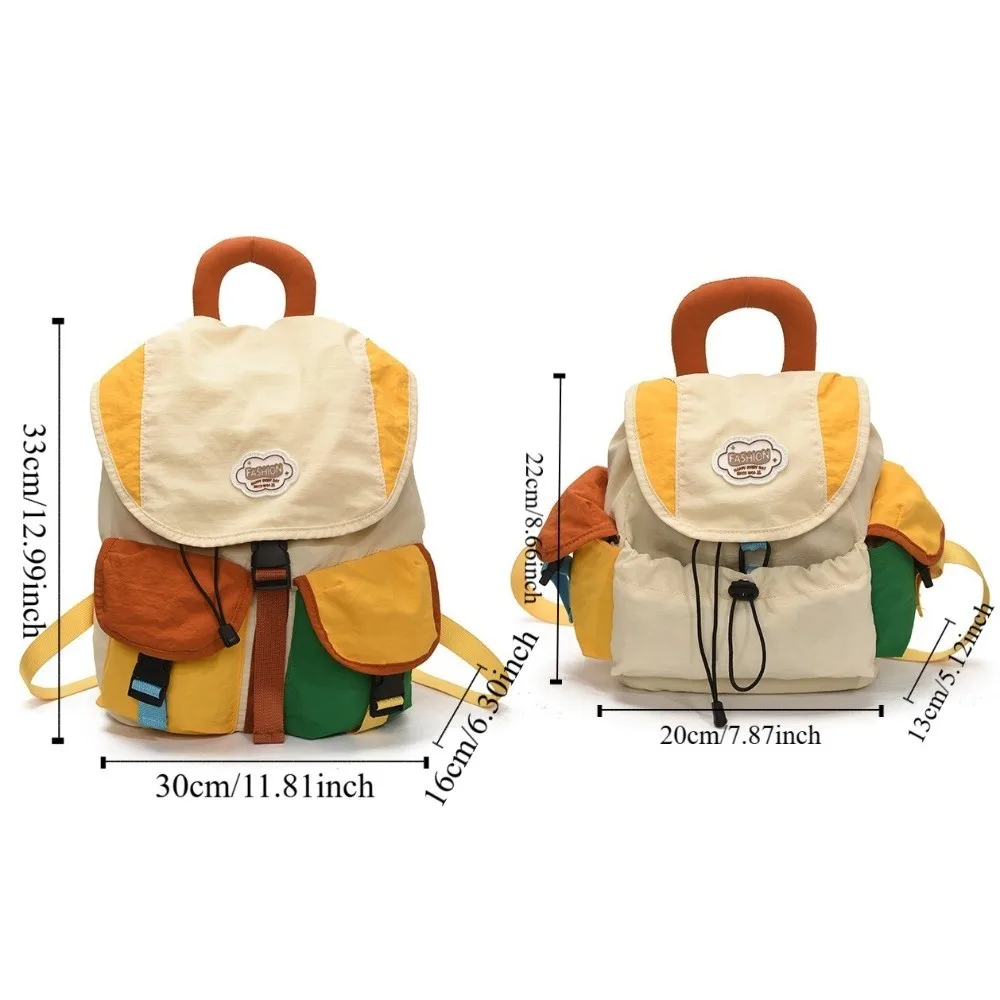 Mochila escolar de nailon con cordón y bolsillos estilo coreano - imagen 5