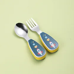 Cubiertos infantiles de acero con mango corto para aprender a comer