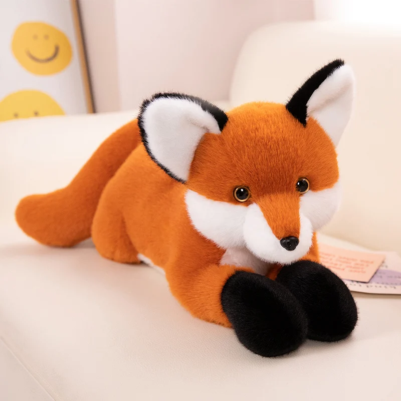 Peluche zorro blanco y rojo de cola larga, suave - imagen 3