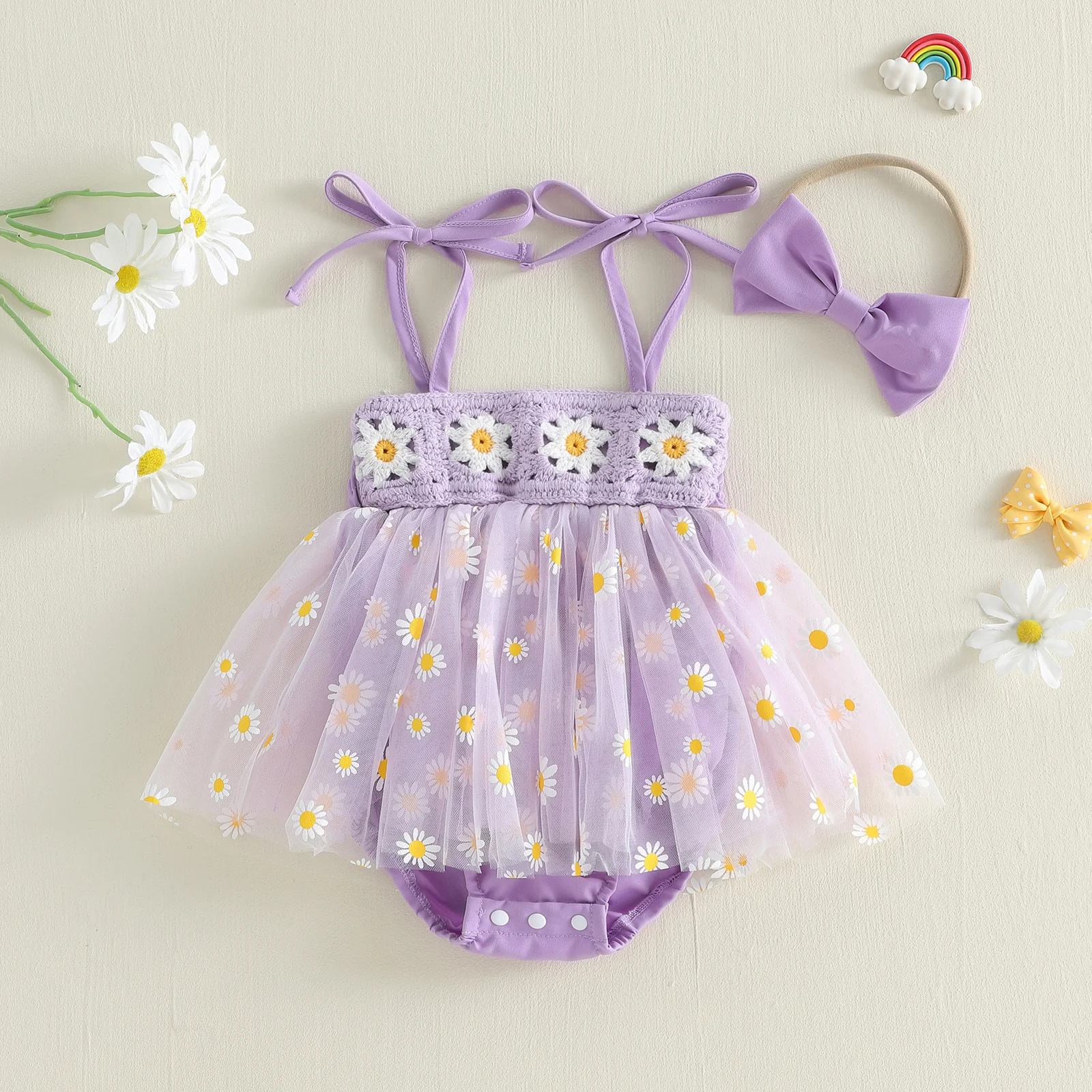 Conjunto recién nacido niña vestido floral sin mangas con lazo - imagen 2
