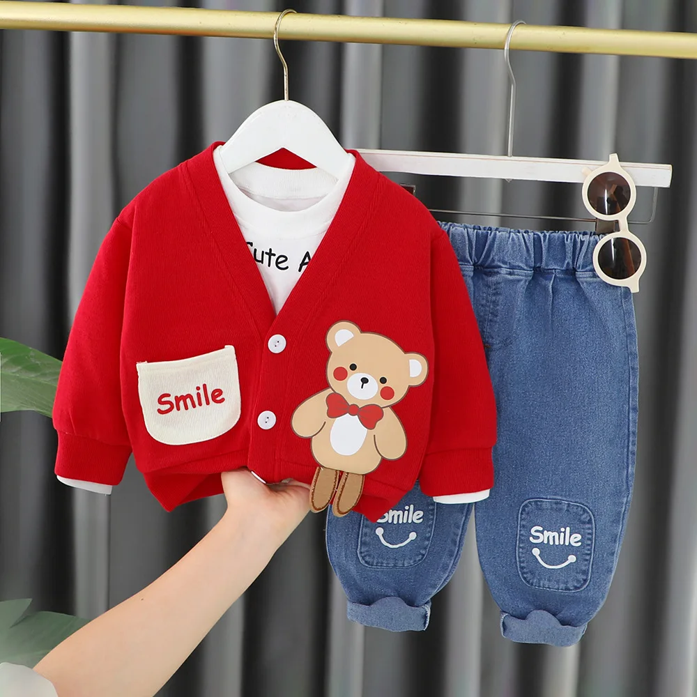 Conjunto infantil de primavera y otoño de 3 piezas con chaqueta de dibujos animados