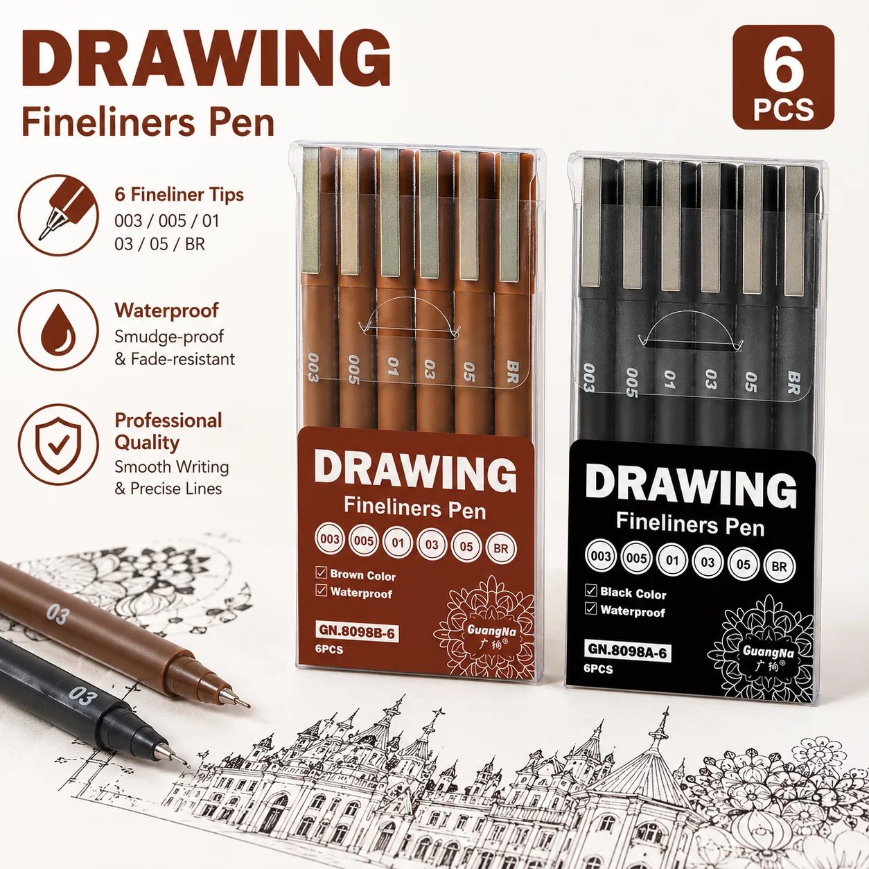 Fineliner de tinta negra y marrón con puntas finas
