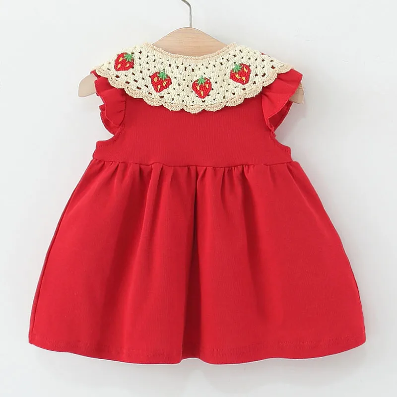 Conjunto de vestido sin mangas de niña rojo con lazo fresa de verano - imagen 4