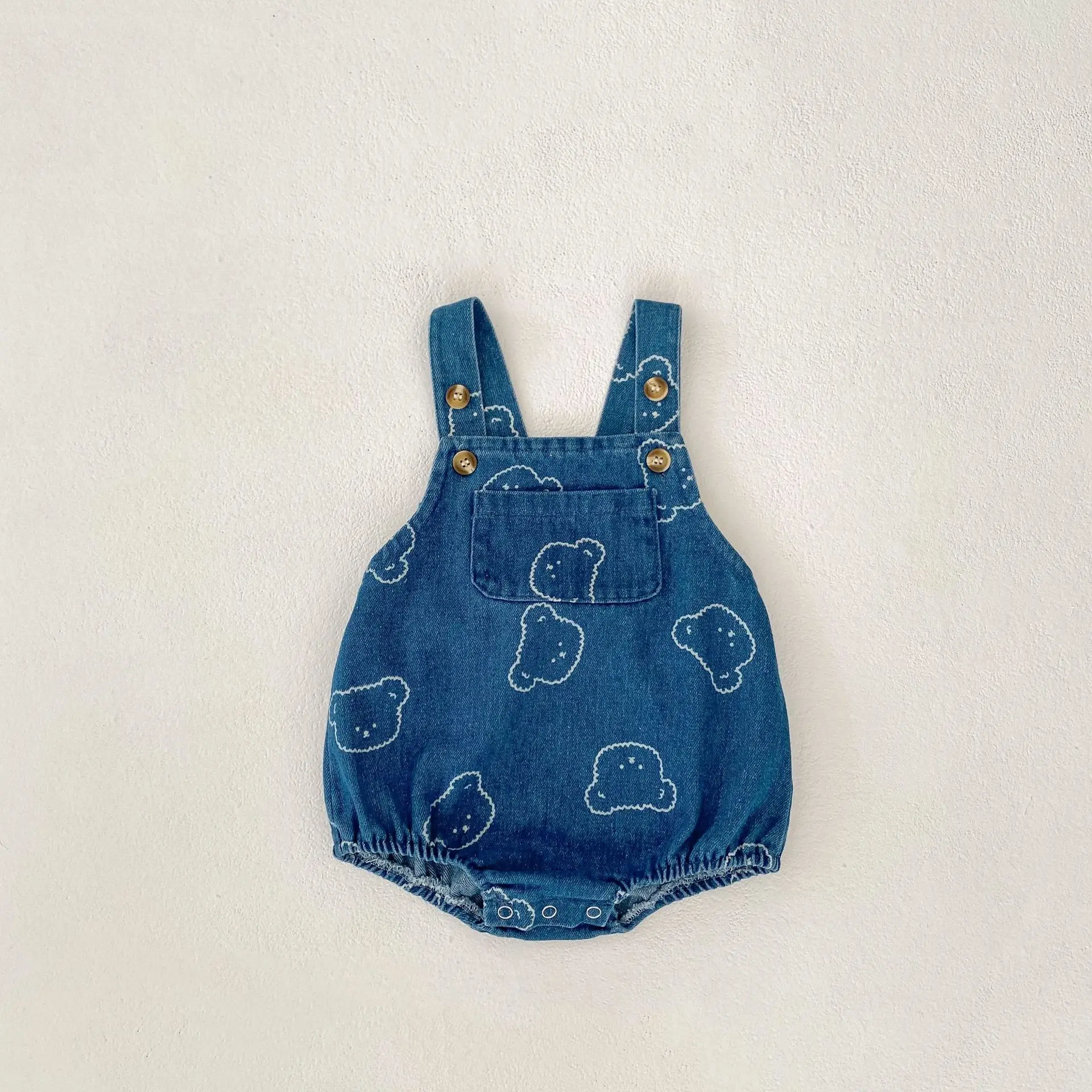 MILANCEL Mono denim con estampado de oso y tirantes para bebé 0-2 años