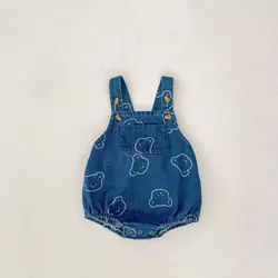 MILANCEL Mono denim con estampado de oso y tirantes para bebé 0-2 años
