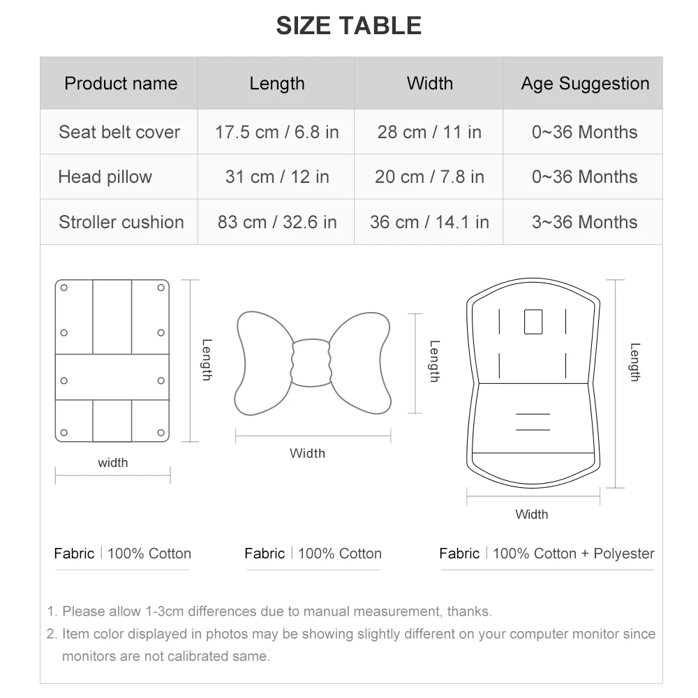 Cojín para cochecito 3 uds – Almohadas para la cabeza y funda cinturón - imagen 3