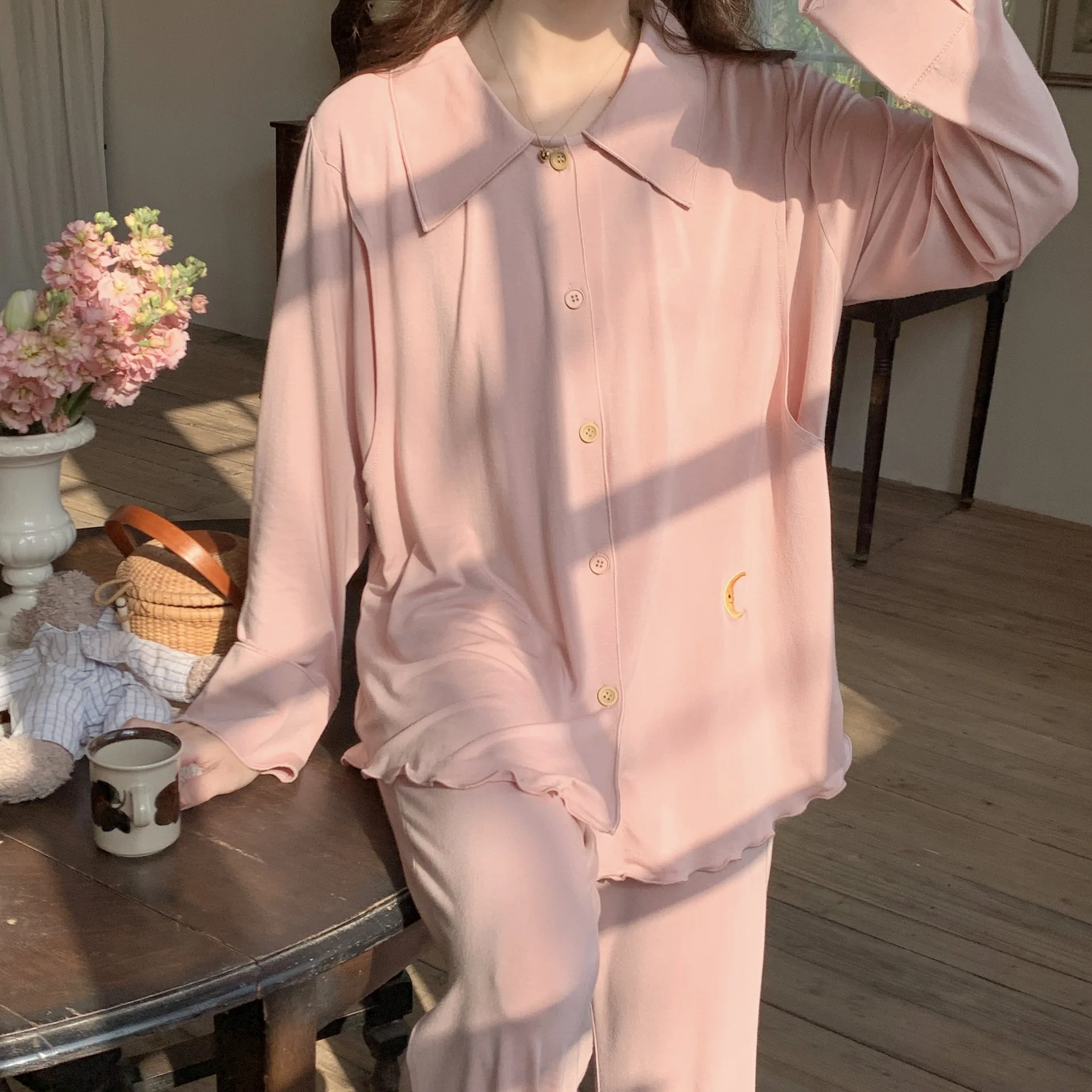Pijama de lactancia manga larga para embarazo y posparto - imagen 2
