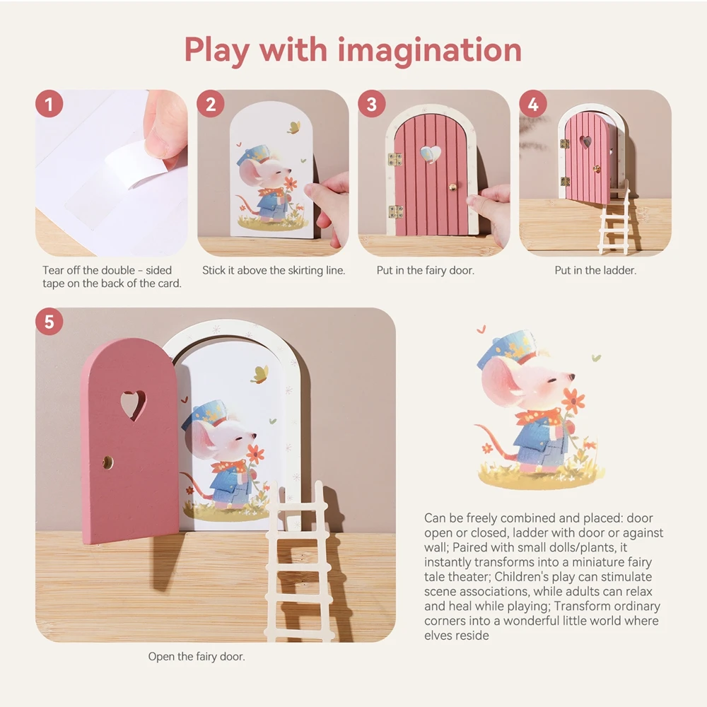 Puerta de elfo madera decorativa ideal para habitación infantil - imagen 3
