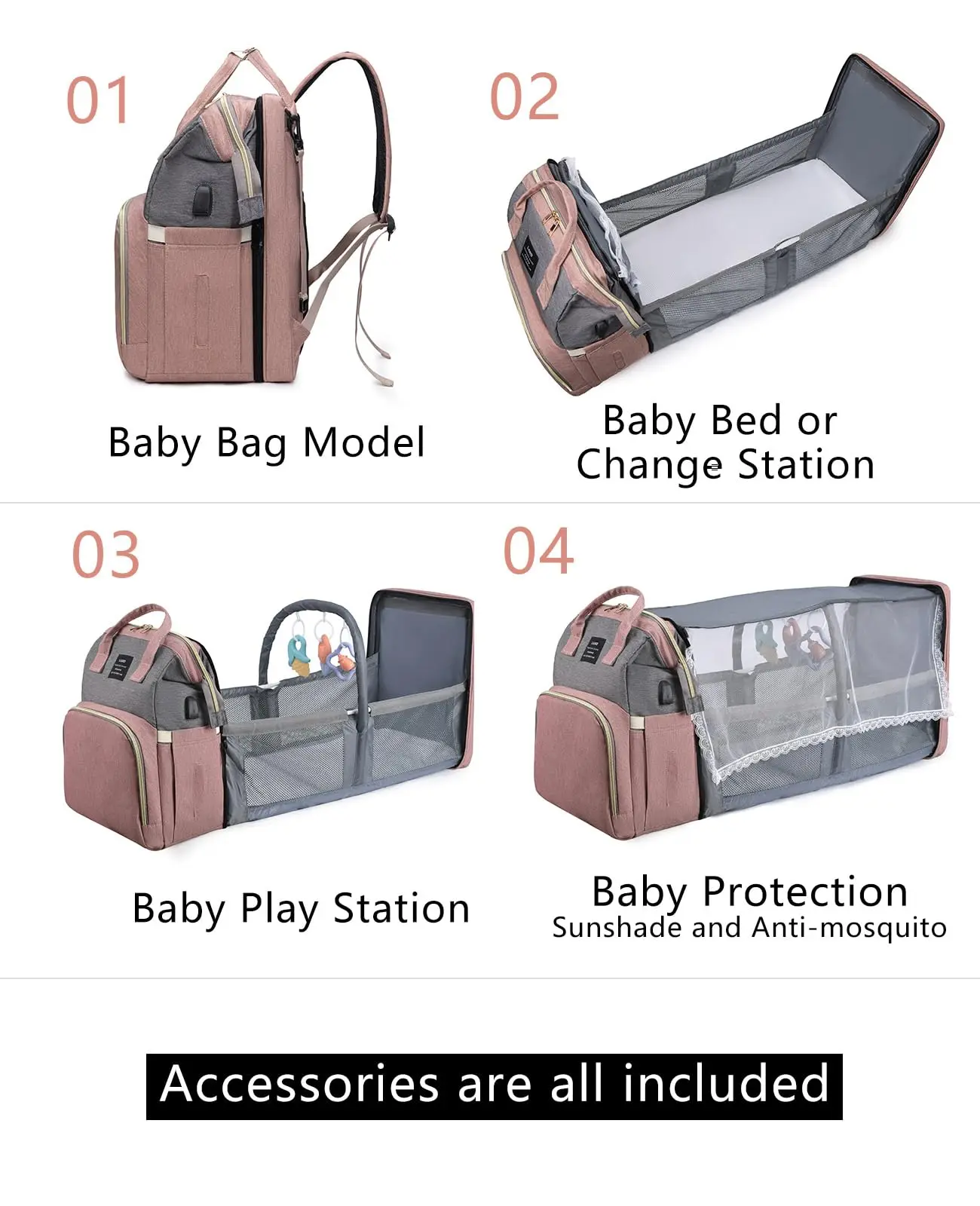 Mochila pañales con cambiador impermeable y organizador multibolsillos - imagen 2