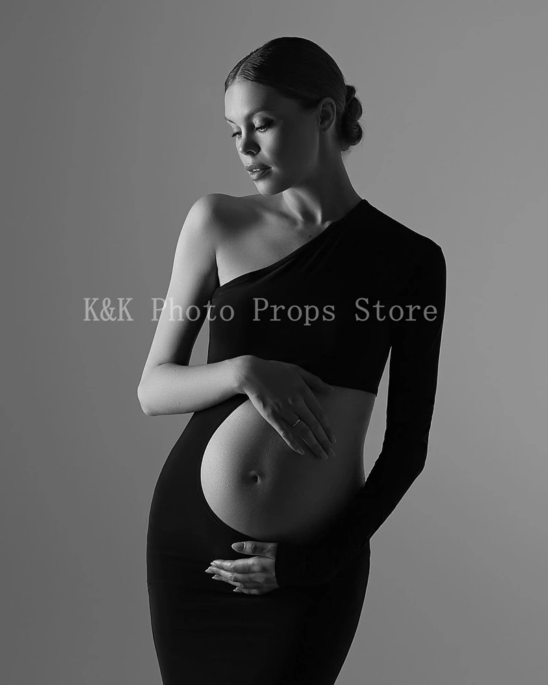 Vestido de maternidad con un hombro y manga larga para fotos - imagen 5