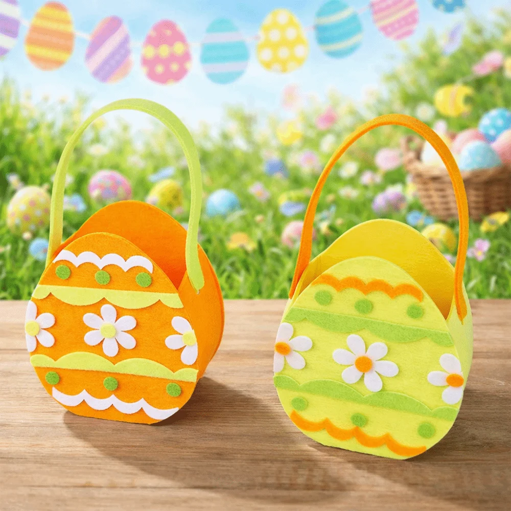 Cesta de fieltro para Pascua con asa y dibujos de conejo - imagen 5