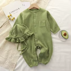 Pelele largo de algodón liso para bebé – Primavera y otoño nuevo