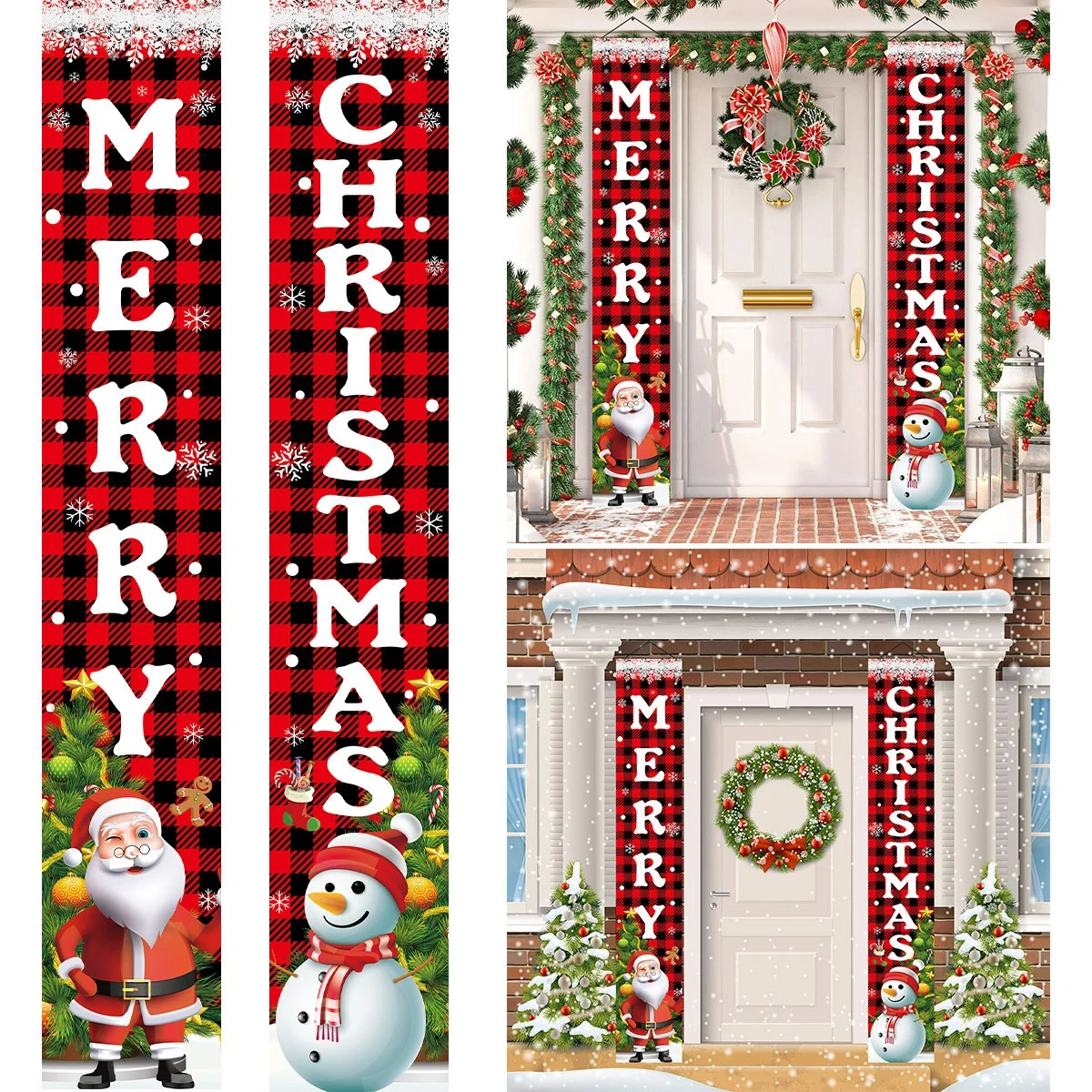 Banner navideño para puerta con mensaje Feliz Navidad 2025