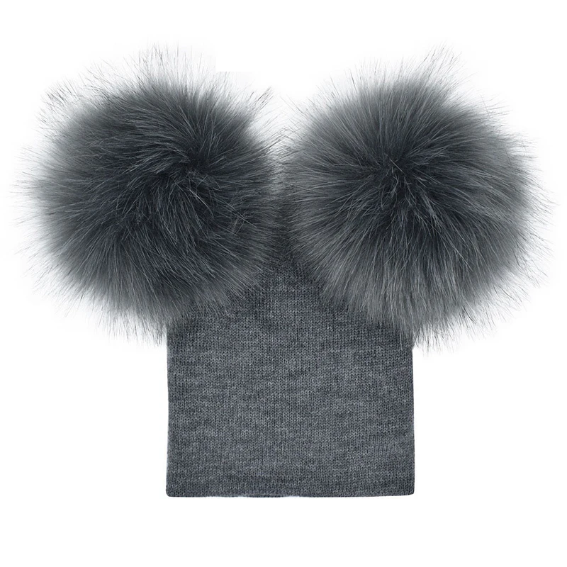 Gorro de invierno tejido con bola de piel para bebé niño y niña - imagen 4