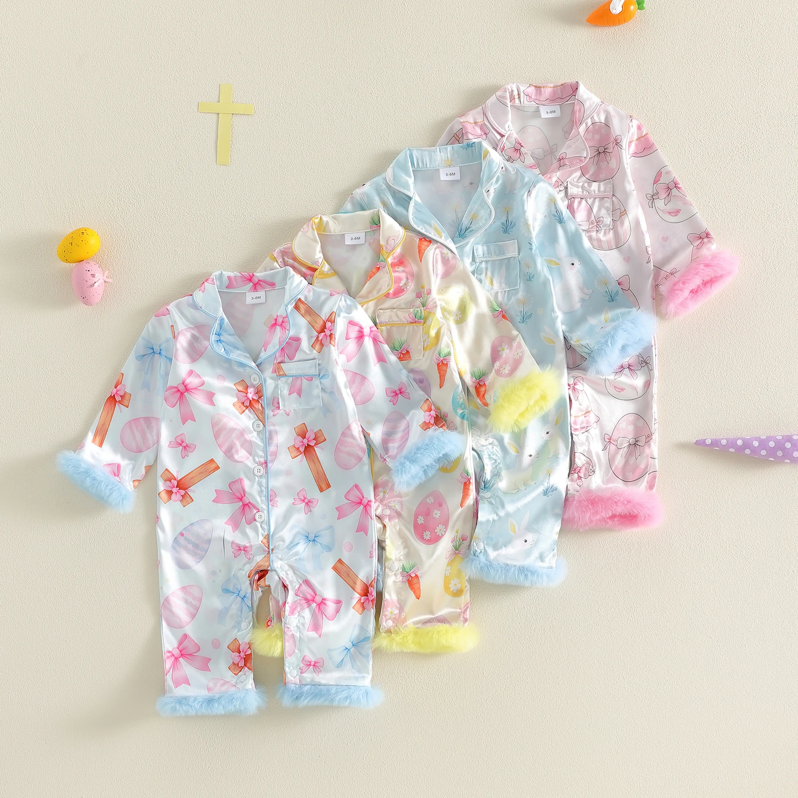 Pijama de satén para niña manga larga con botones y conejitos - imagen 4