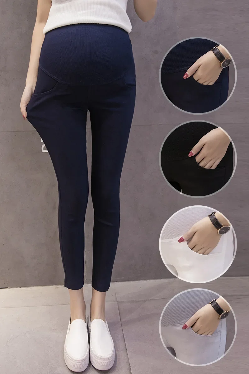 Pantalones de embarazo largos tobillo negros para trabajo de verano