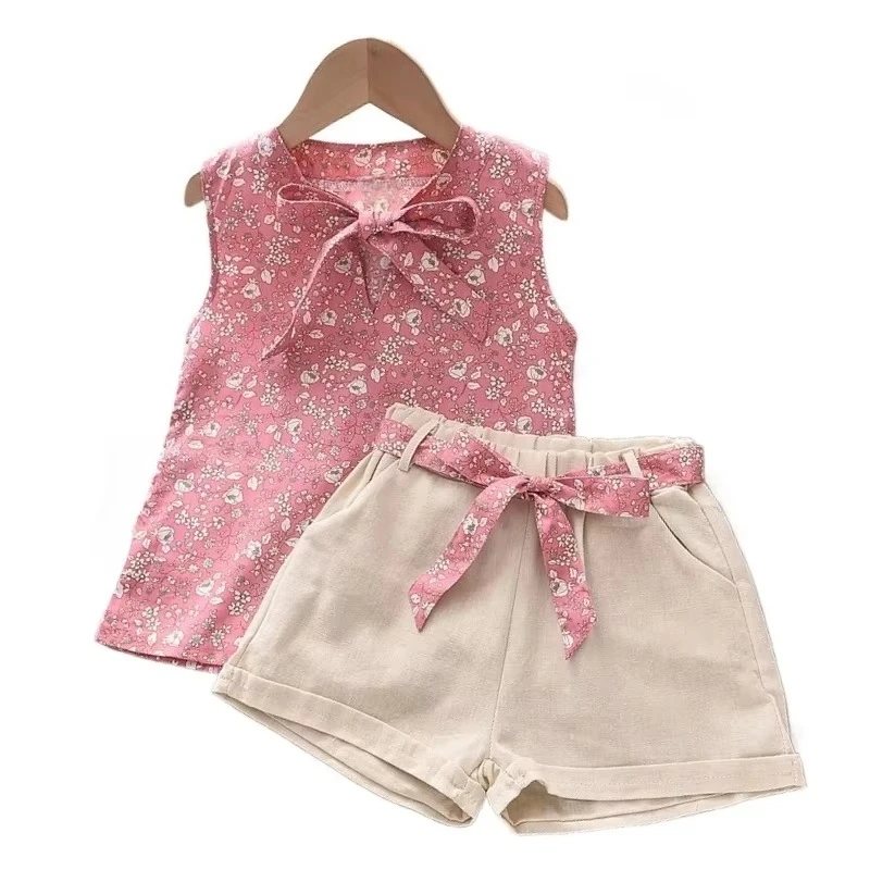 Conjunto verano niñas chaleco sin mangas y pantalones cortos