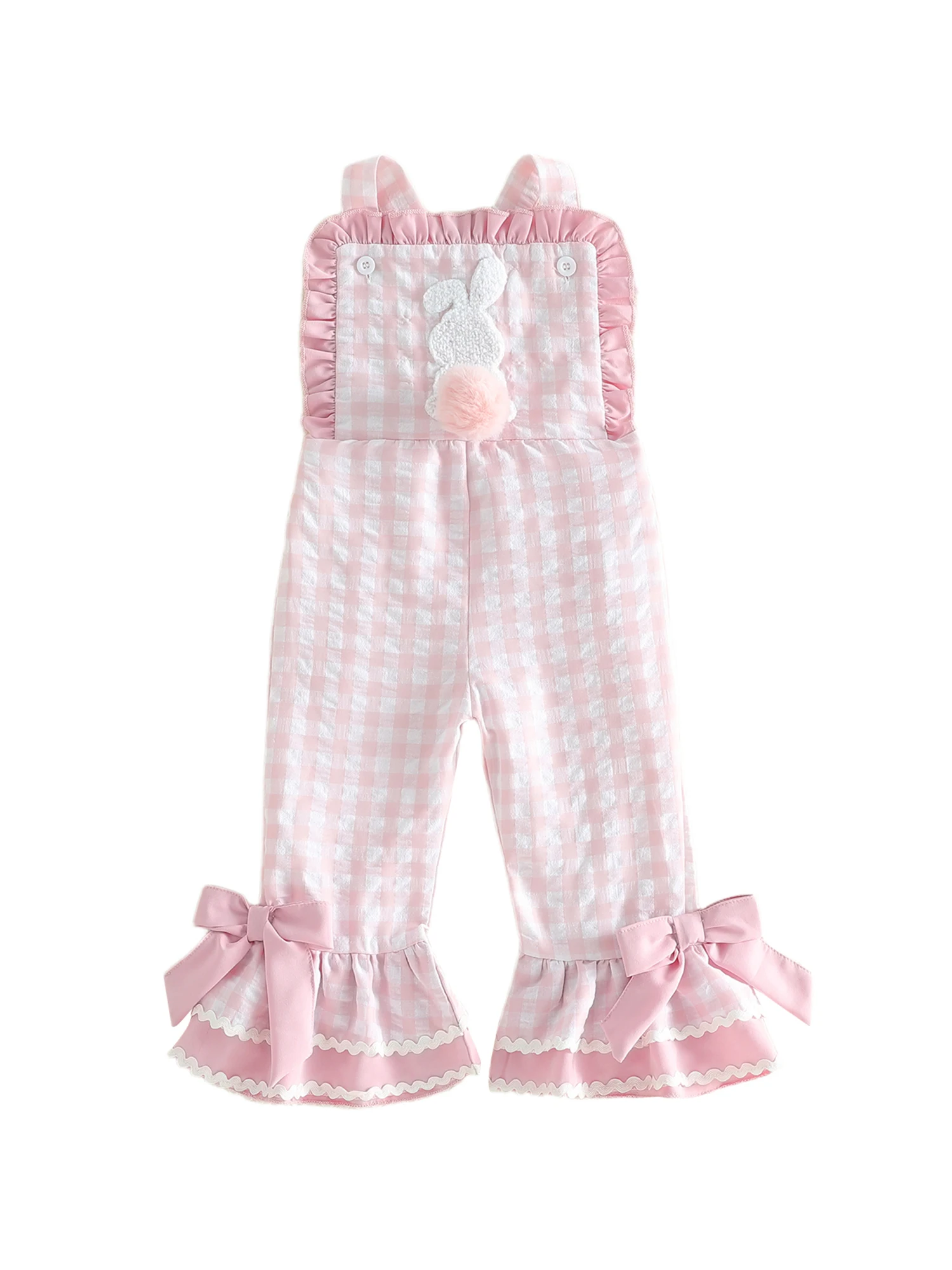 Overoles para niñas de Pascua con pantalón acampanado y lazos de conejo
