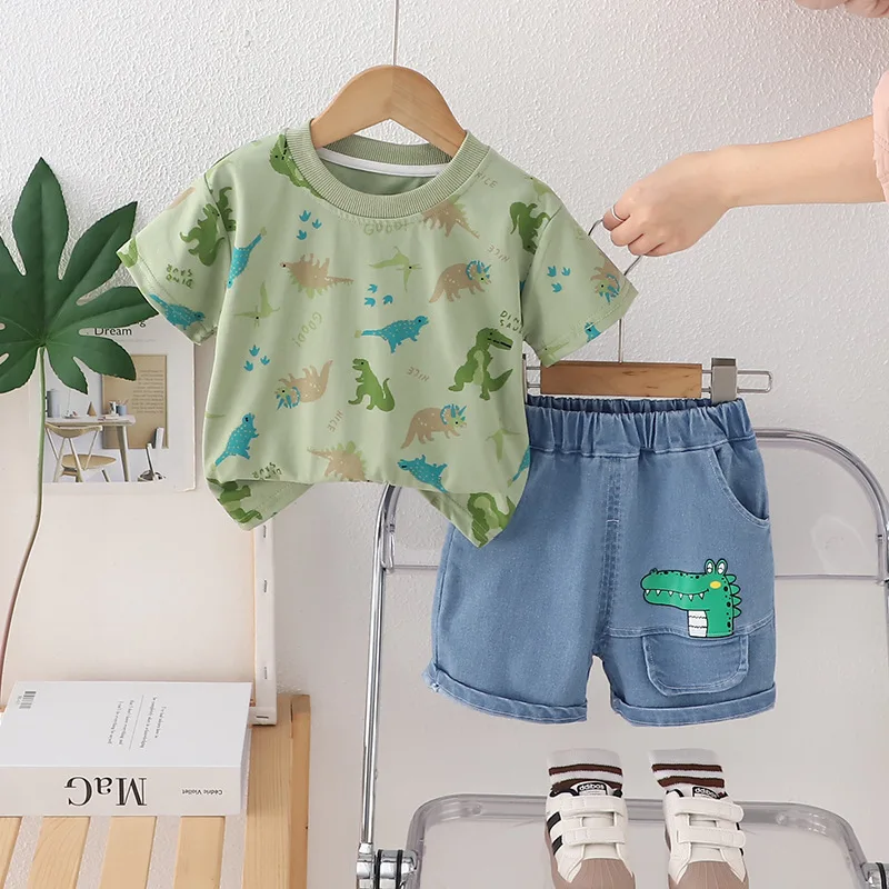 Conjunto verano bebé niño camiseta estampada y bermudas vaqueras - imagen 5
