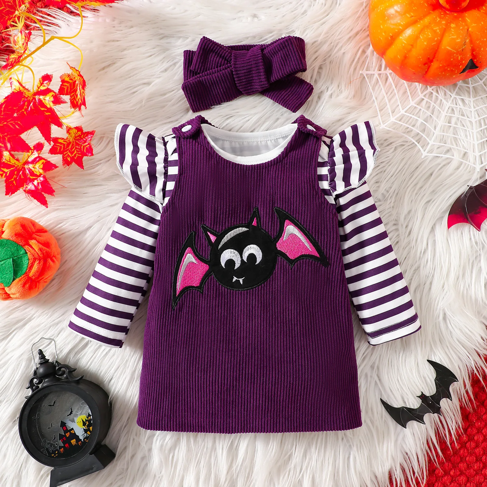 Conjunto de pana para recién nacido – Vestido y top rayado para niña