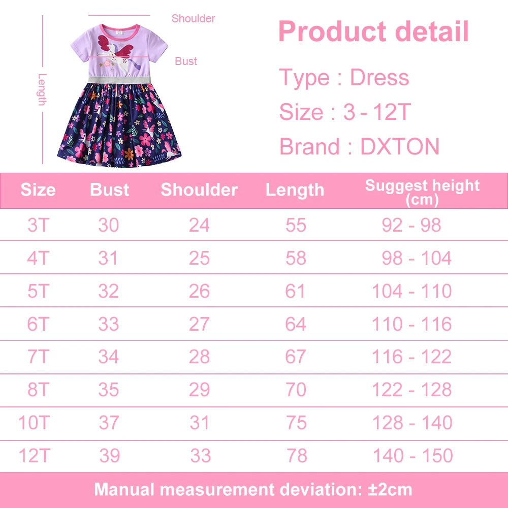 DXTON Vestido de algodón para niña con flores y unicornio – Verano - imagen 5