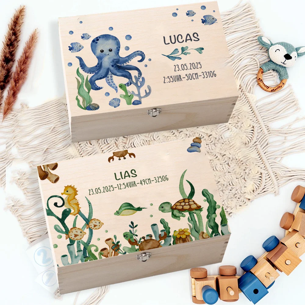 Caja de recuerdos personalizada con criaturas marinas para bebé - imagen 2