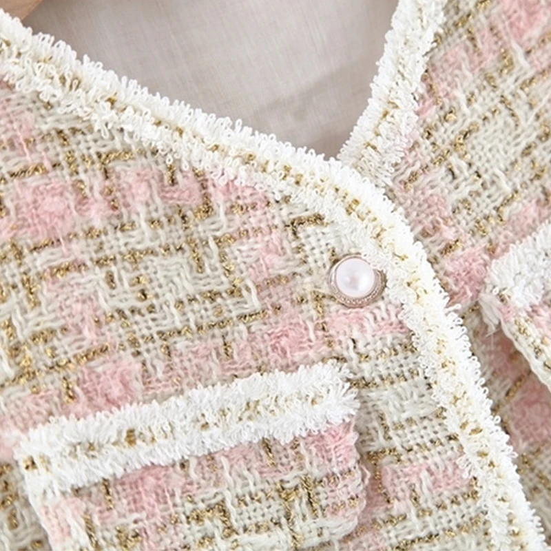 Conjunto chaleco a cuadros y vestido de princesa para niña - imagen 4