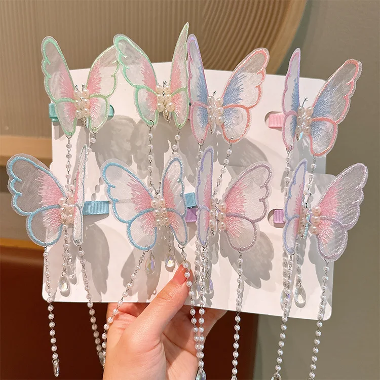 Horquillas mariposa de tela con borla para el pelo infantil niños - imagen 3