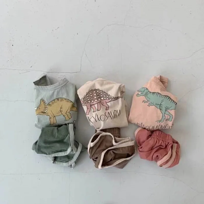 Milangel conjunto bebé dinosaurio chaleco camiseta pantalones cortos