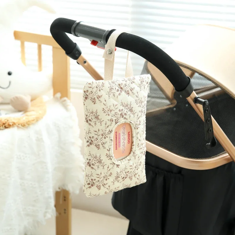 Caja pañuelos bebé floral con estuche toallitas y bolsa cochecito - imagen 2