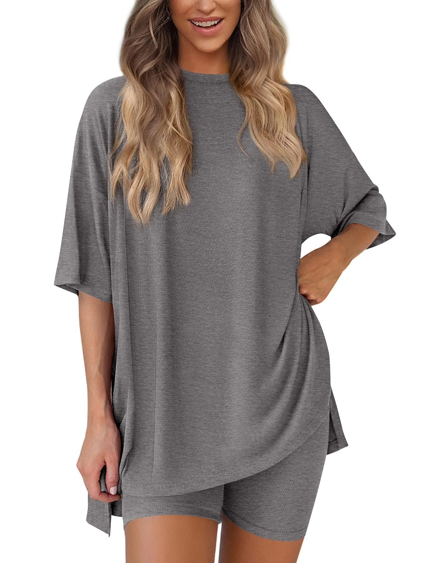 Conjunto de pijama verano holgado, color liso, para mujer - imagen 5