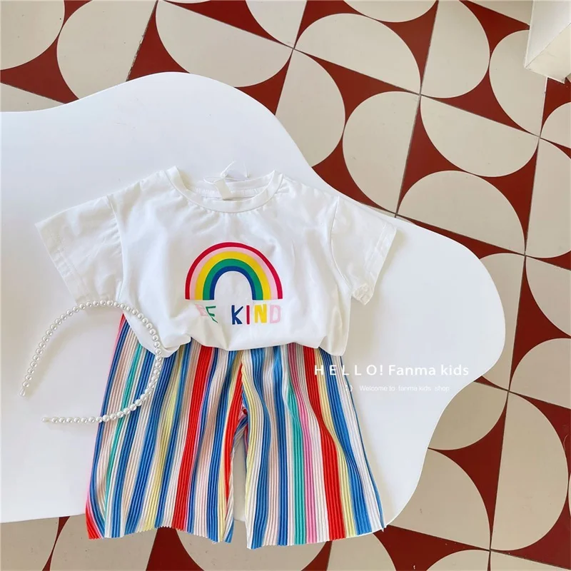 Conjunto de verano camiseta manga corta y pantalón plisado arcoíris - imagen 3