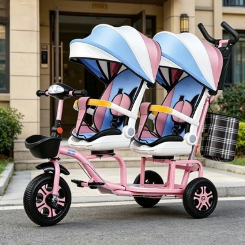 Triciclo plegable de dos plazas con pedales para niños - imagen 5