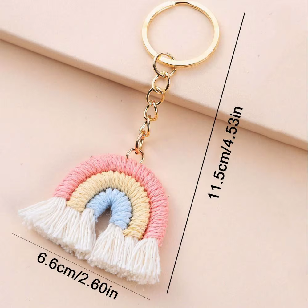 Llavero arcoíris con borlas tejido artesanal para niña, moderno - imagen 5