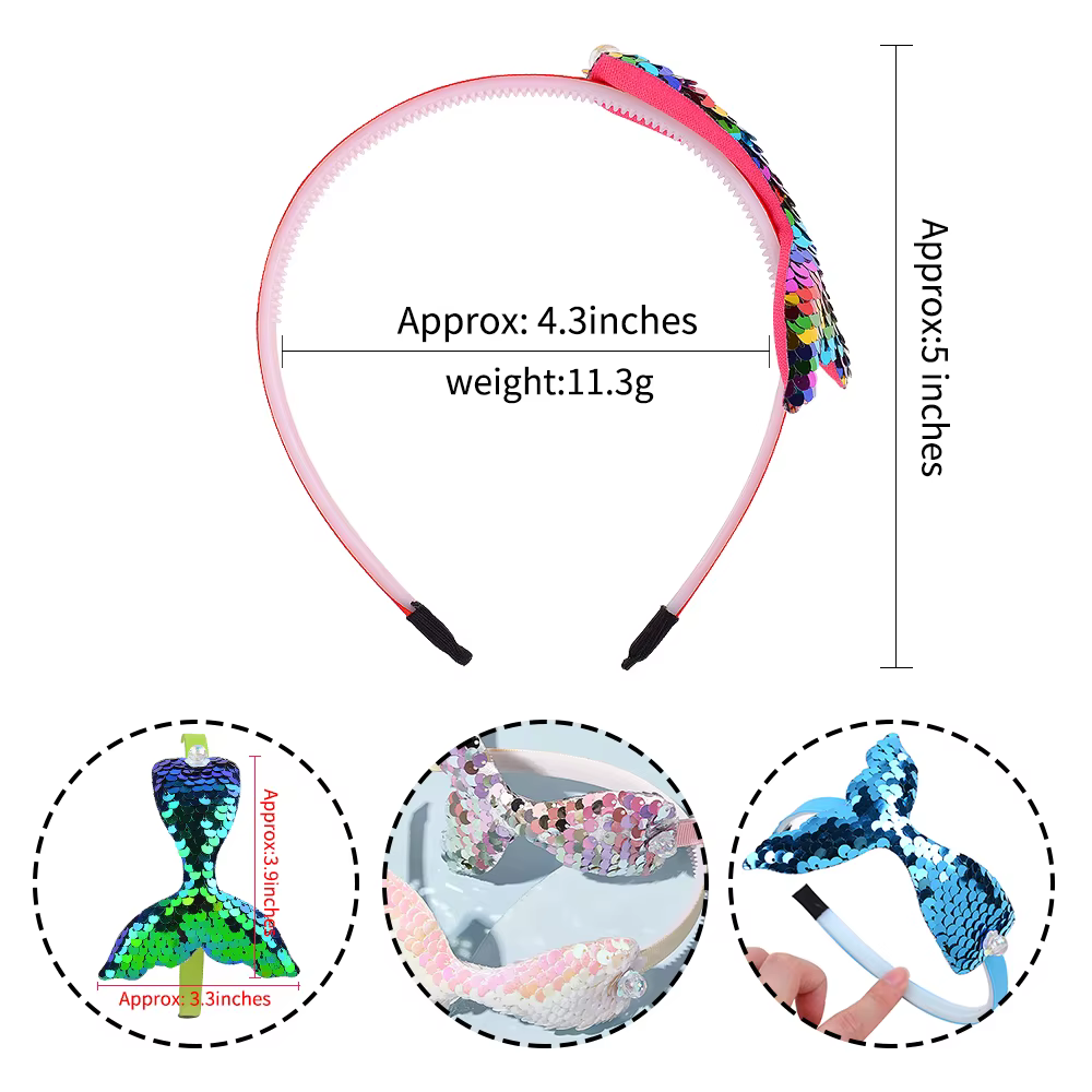 Diadema de sirena con lentejuelas y perlas arcoíris para niñas - imagen 4