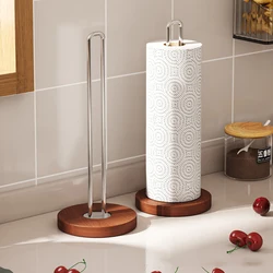 Soporte vertical para papel de cocina con base en madera