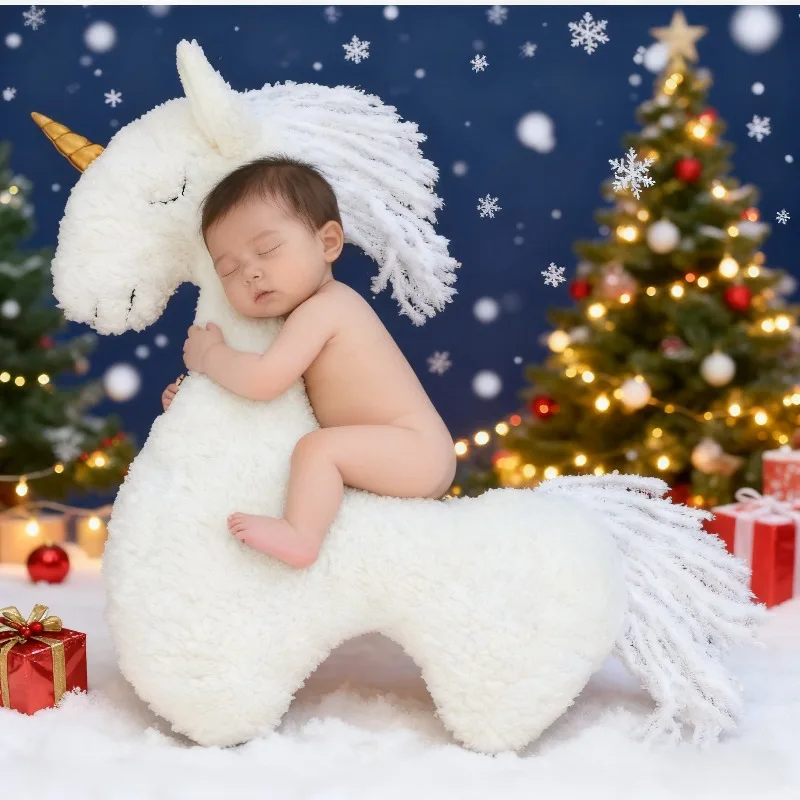 Almohada para posar recién nacido de unicornio para fotos, felpa suave