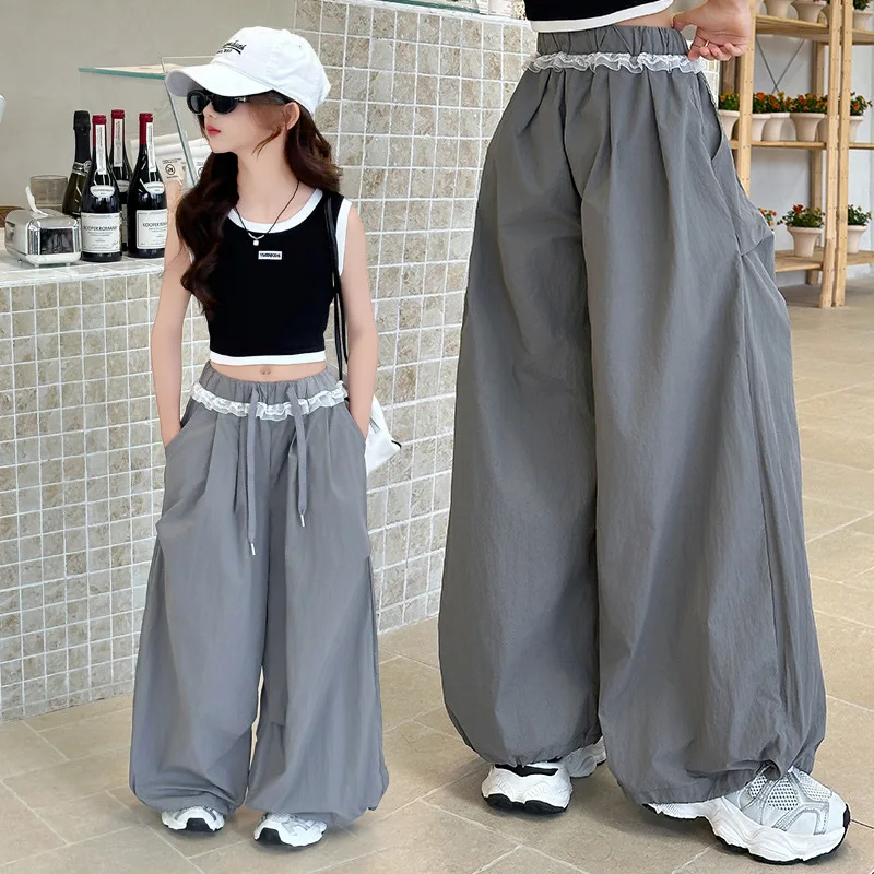 Pantalones de encaje de verano para niñas, corte recto suelto - imagen 4