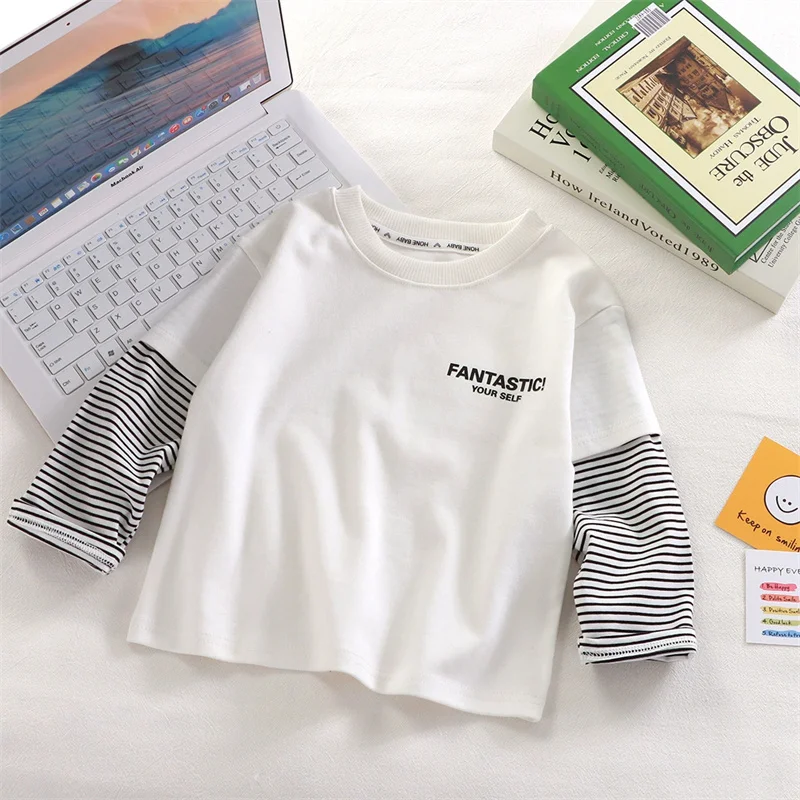 Camiseta de manga larga de algodón para niños otoñales casual
