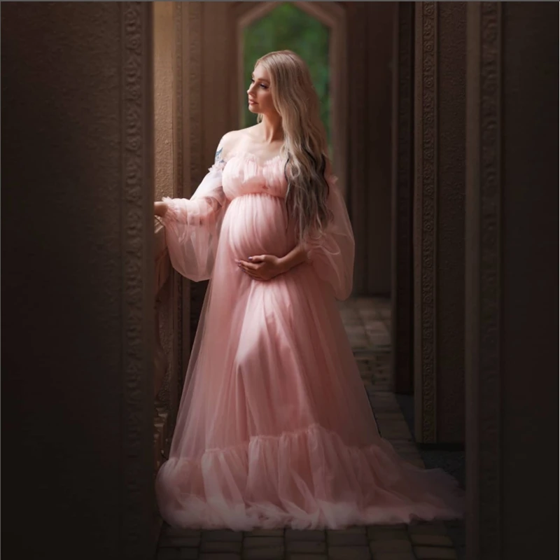 Vestido de maternidad largo tul para baby shower y sesiones fotos - imagen 3