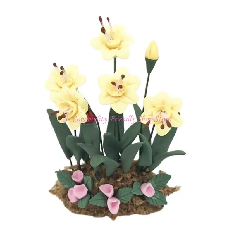 Casa de muñecas con planta de flor amarilla – Accesorios decorativos - imagen 4
