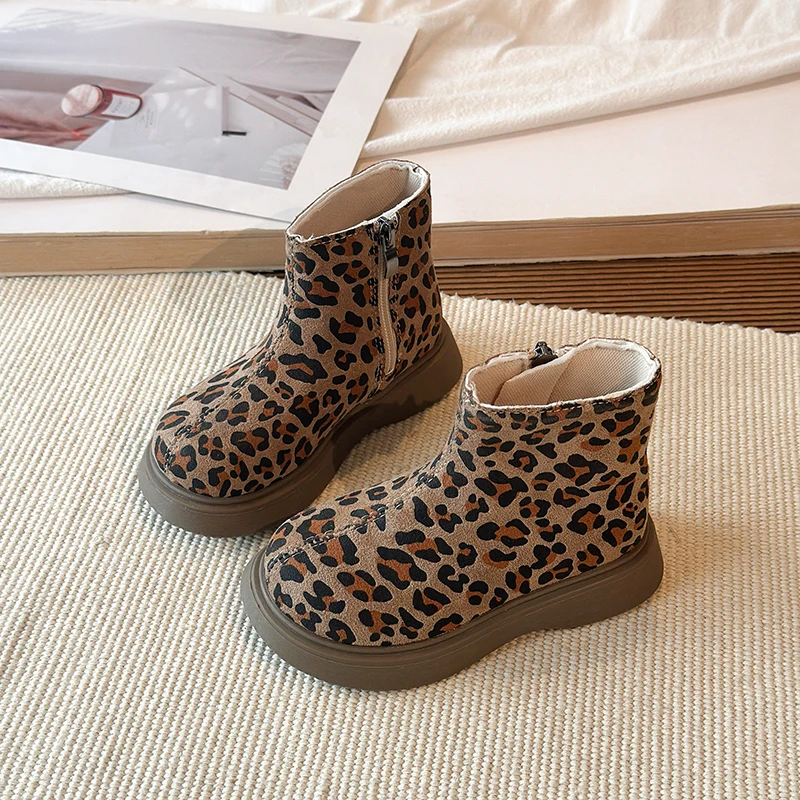 Botas cortas antideslizantes de leopardo para niños de otoño-invierno - imagen 2