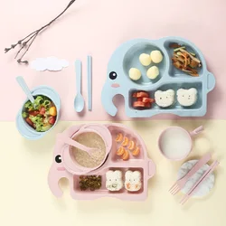 Cubiertos térmicos para bebé con plato elefante y cuenco