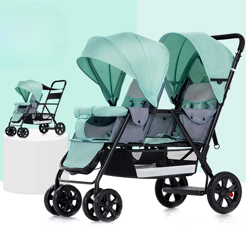 Silla de paseo gemelar tipo jogger con reclinado total y cesta - imagen 5
