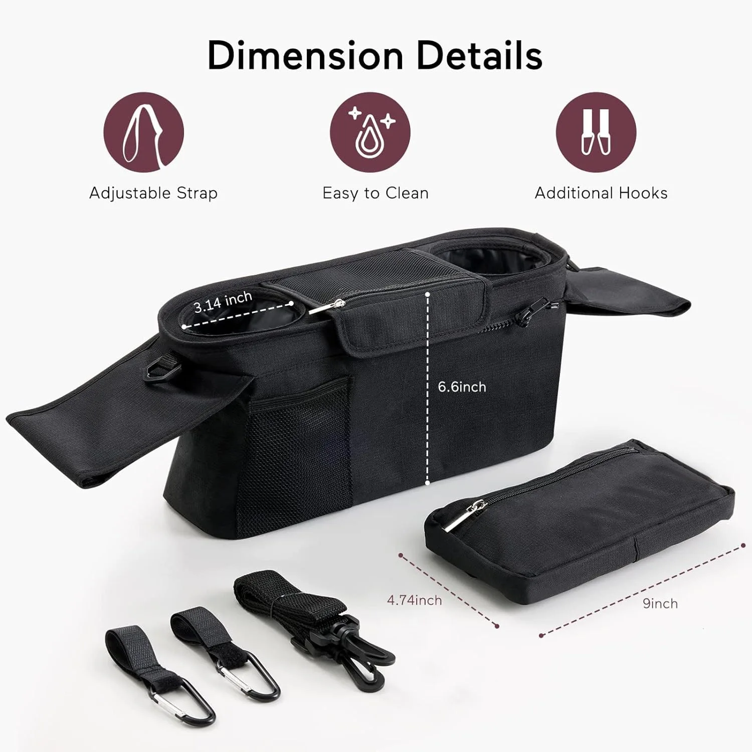 Bolsa organizadora colgante negra para cochecito de bebé con biberones - imagen 3