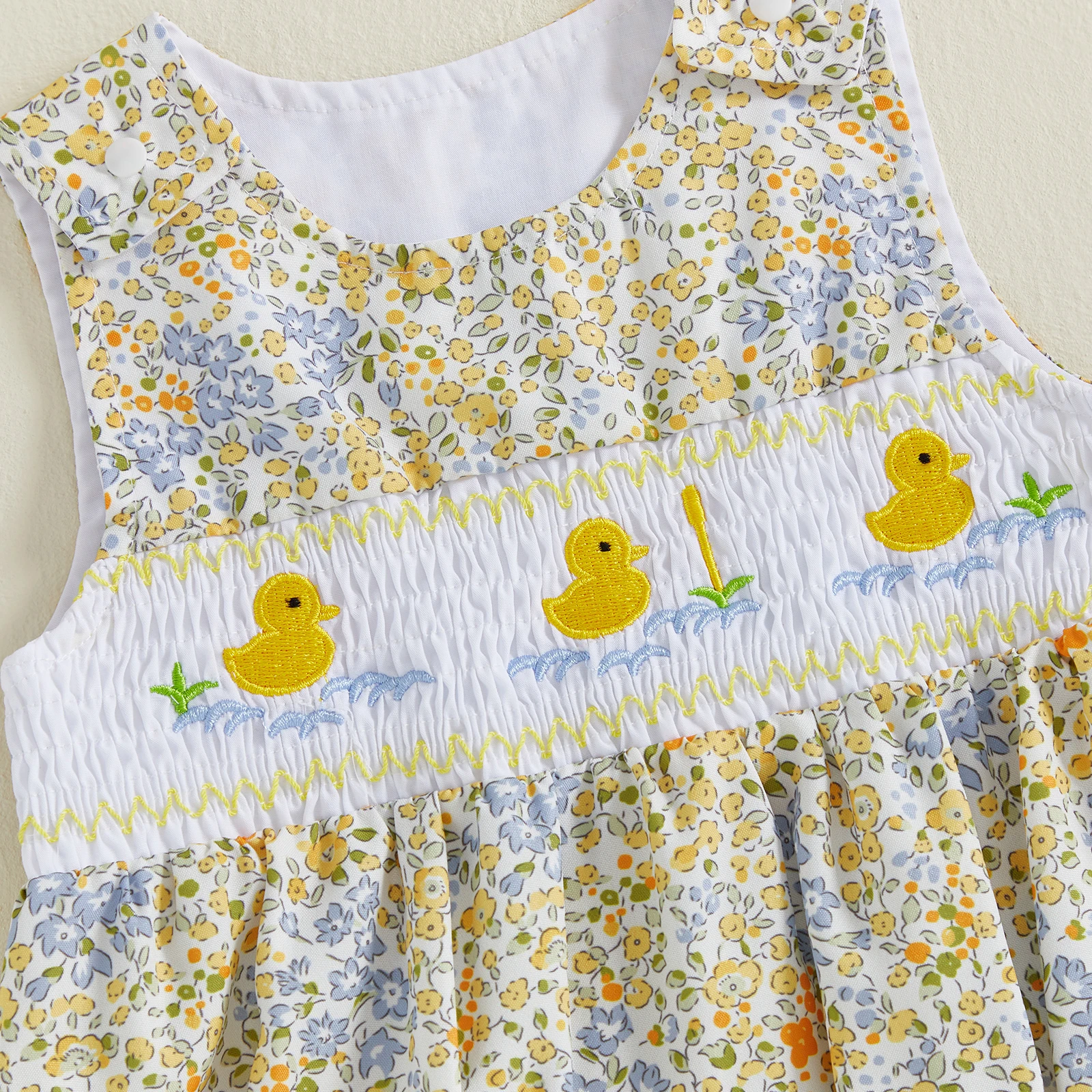 Mono bebé para niña con bordado de pato y tejido floral sin mangas - imagen 2