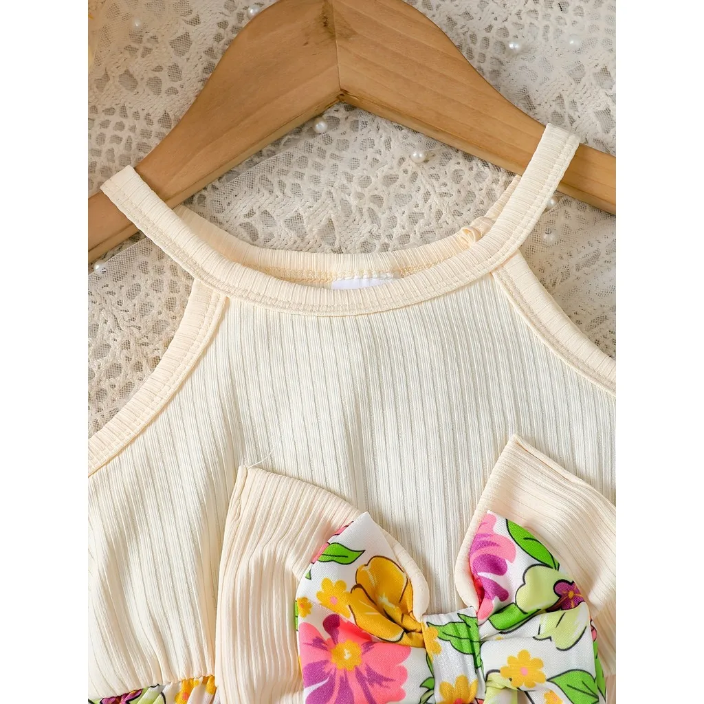 Vestido floral sin mangas para niña con lazo y sombrero de ala ancha - imagen 2