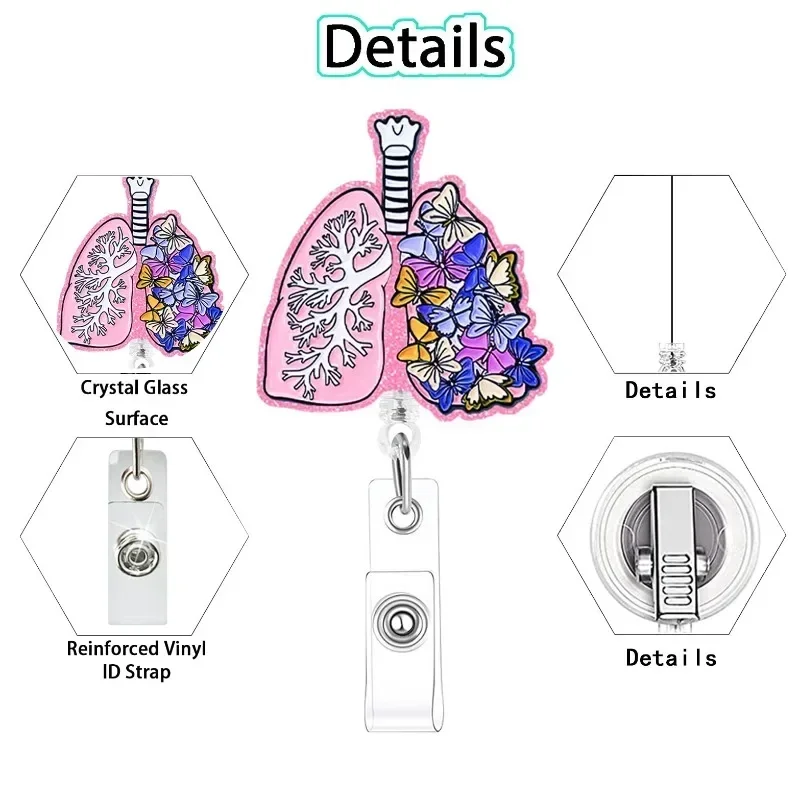 Porta-insignias retráctil con clip de cocodrilo - Forma corazón médica - imagen 4